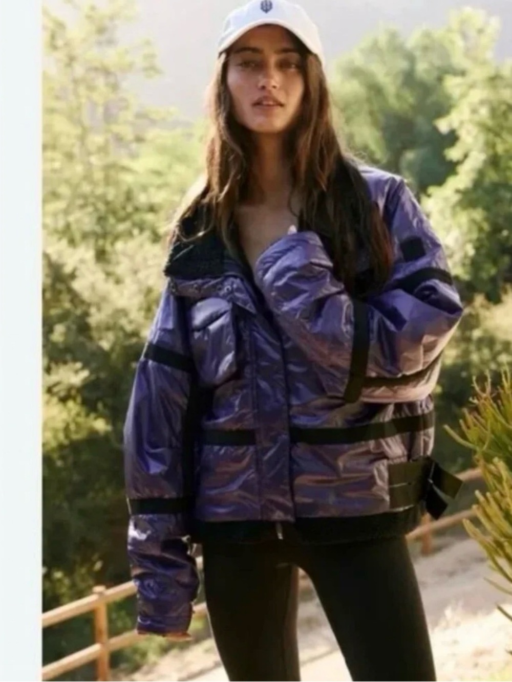 Free People Iridescent Purple Puffer Jacket with Black Trim